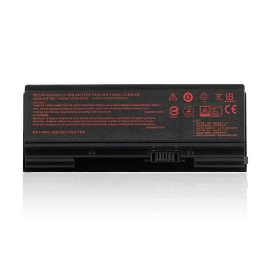 NH50BAT-4 rechargeable Li-ion battery pack white background front view, model NH50BAT-4 14.4V 48.96Wh 3400mAh for Clevo laptops