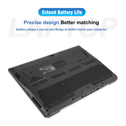 PB50BAT-6 battery installed in laptop bottom compartment showing precise one-to-one design matching for Clevo Hasee gaming notebook replacement
