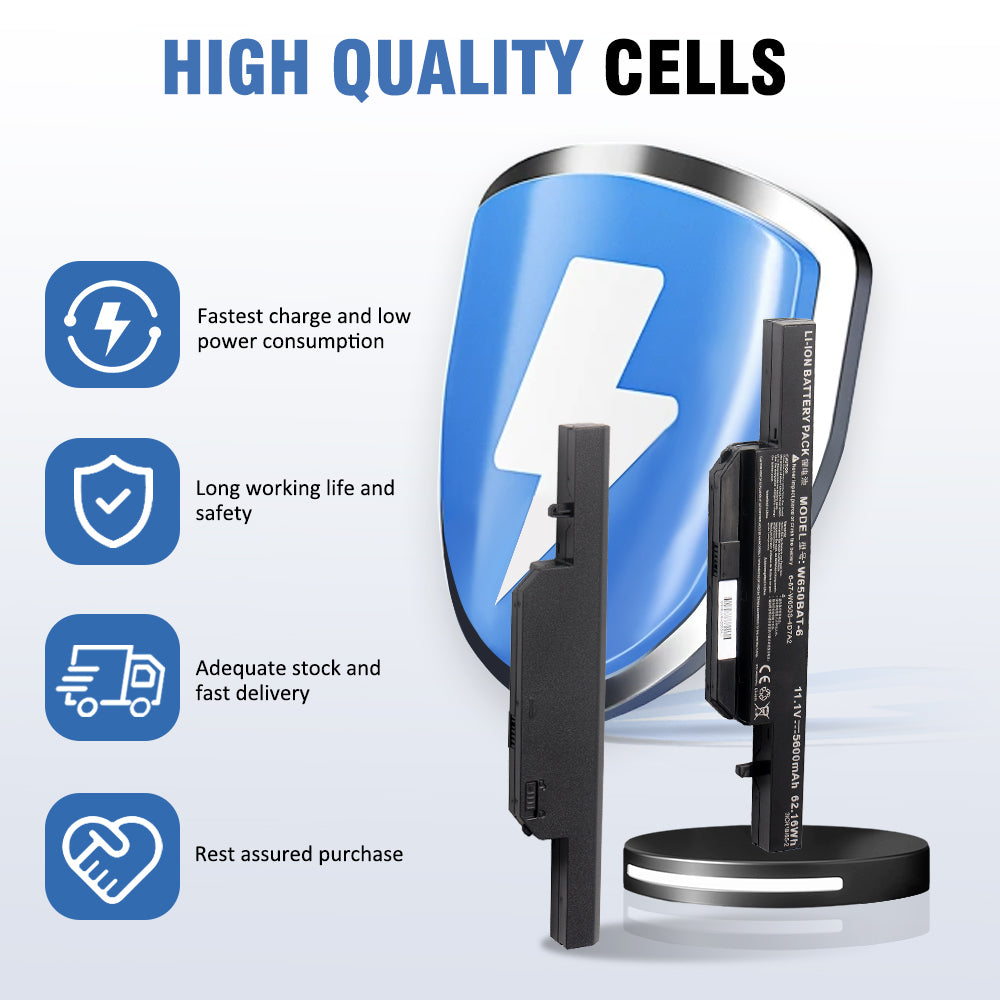 W650BAT-6 Li-ion battery front and back dual angle display featuring high quality cells with fast charge, long life and safety protection